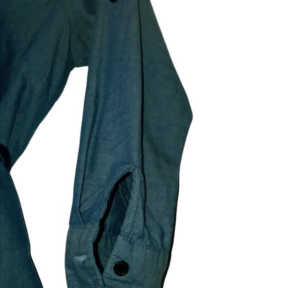 Chambray top shirt blouse Size Small Ties Roll Sleeves Buttons PaulnKC - Picture 5 of 7